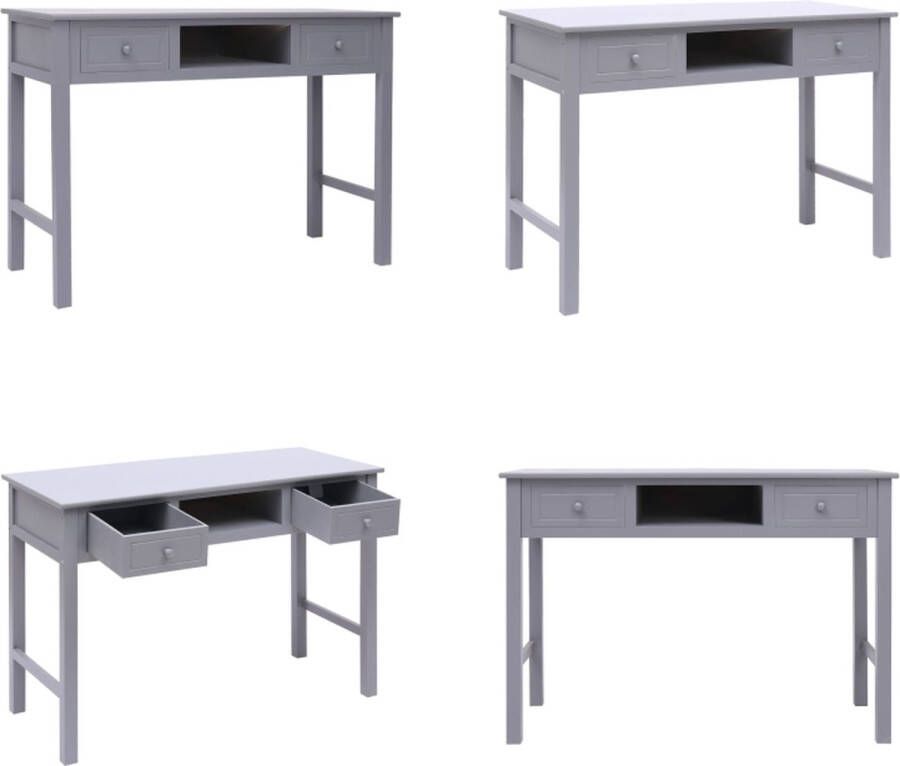 VidaXL Bureau 108x45x76 cm massief paulowniahout grijs Bureau Bureaus Houten Bureau Schrijftafel