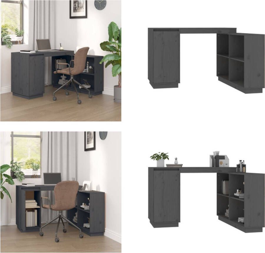 VidaXL Bureau 110x50x75 cm massief grenenhout grijs Bureau Bureaus Houten Bureau Schrijftafel