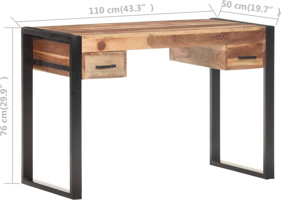 VidaXL -Bureau-110x50x76-cm-massief-hout-met-sheesham-afwerking - Foto 2