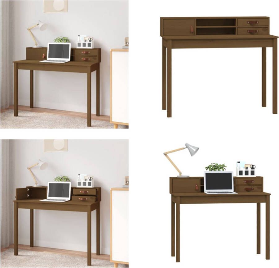 VidaXL Bureau 110x50x93 cm massief grenenhout honingbruin Bureau Bureaus Houten Bureau Schrijftafel