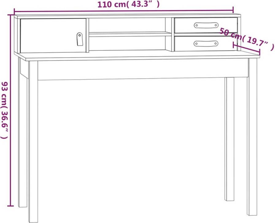 VidaXL -Bureau-110x50x93-cm-massief-grenenhout-wit - Foto 3