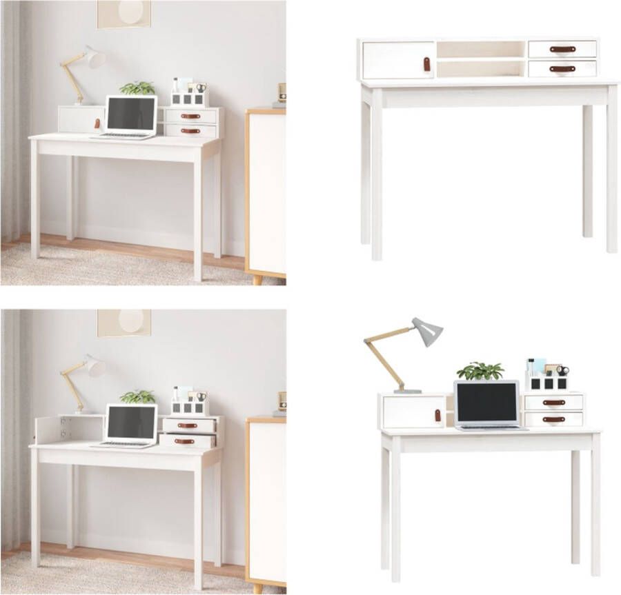 VidaXL Bureau 110x50x93 cm massief grenenhout wit Bureau Bureaus Houten Bureau Schrijftafel