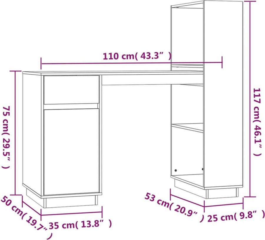 VidaXL -Bureau-110x53x117-cm-massief-grenenhout - Foto 3
