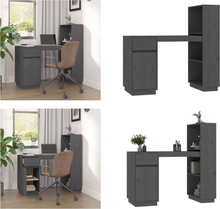 VidaXL Bureau 110x53x117 cm massief grenenhout grijs Bureau Bureaus Houten Bureau Schrijftafel