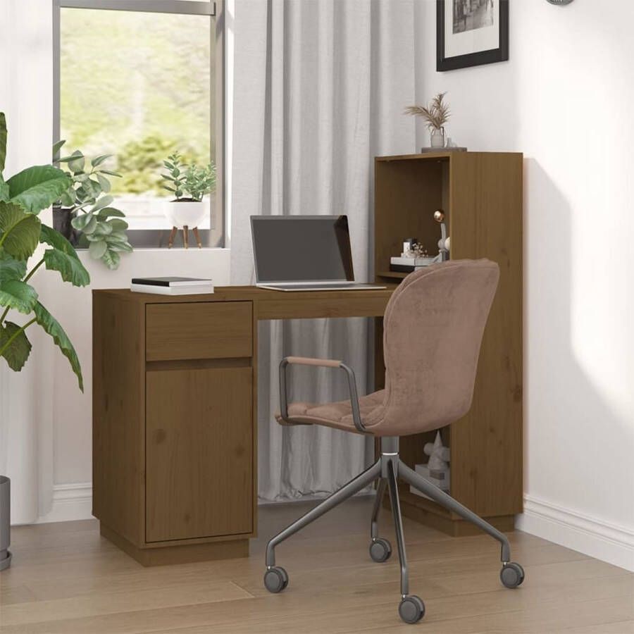 VidaXL -Bureau-110x53x117-cm-massief-grenenhout-honingbruin - Foto 1