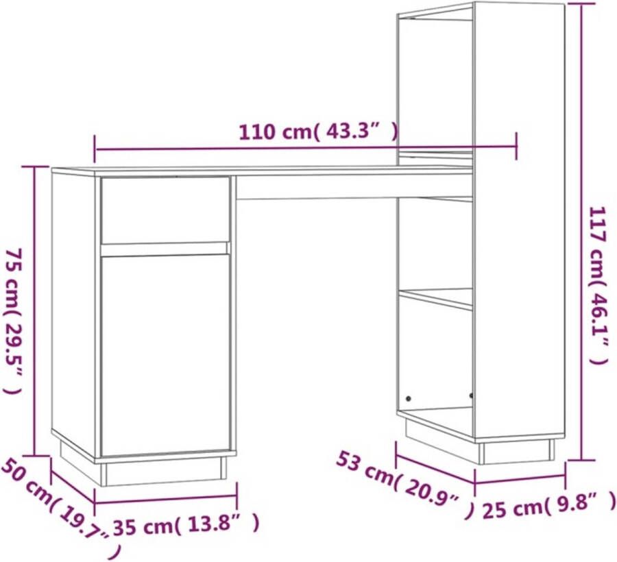 VidaXL -Bureau-110x53x117-cm-massief-grenenhout-honingbruin - Foto 2