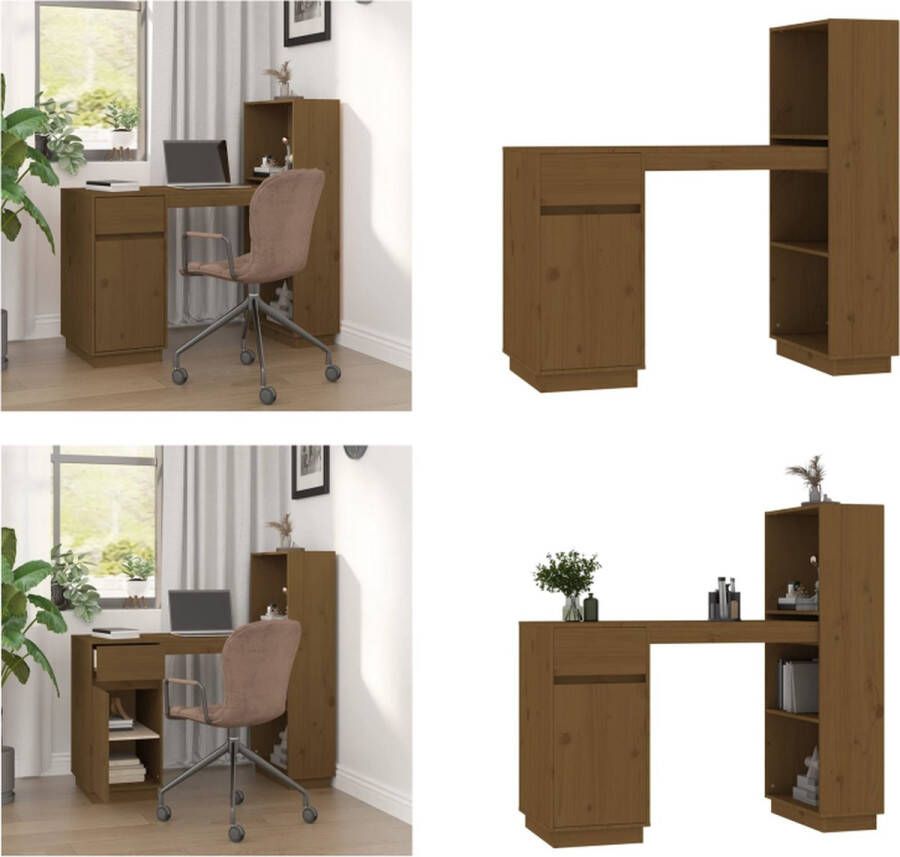 VidaXL Bureau 110x53x117 cm massief grenenhout honingbruin Bureau Bureaus Houten Bureau Schrijftafel