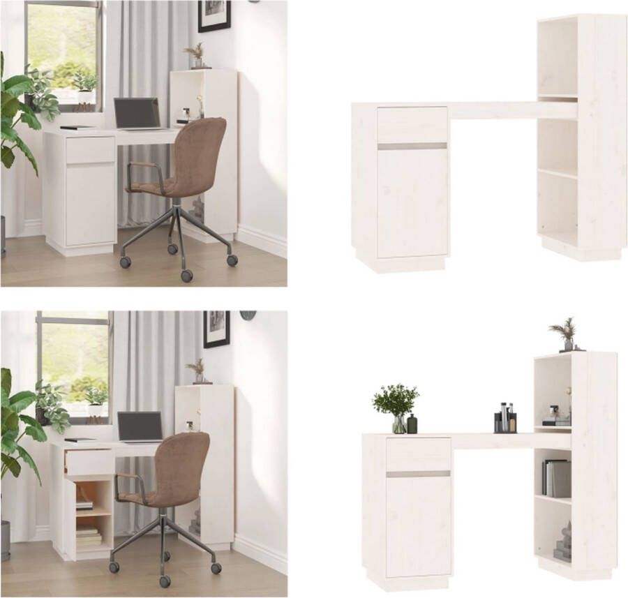 VidaXL Bureau 110x53x117 cm massief grenenhout wit Bureau Bureaus Houten Bureau Schrijftafel
