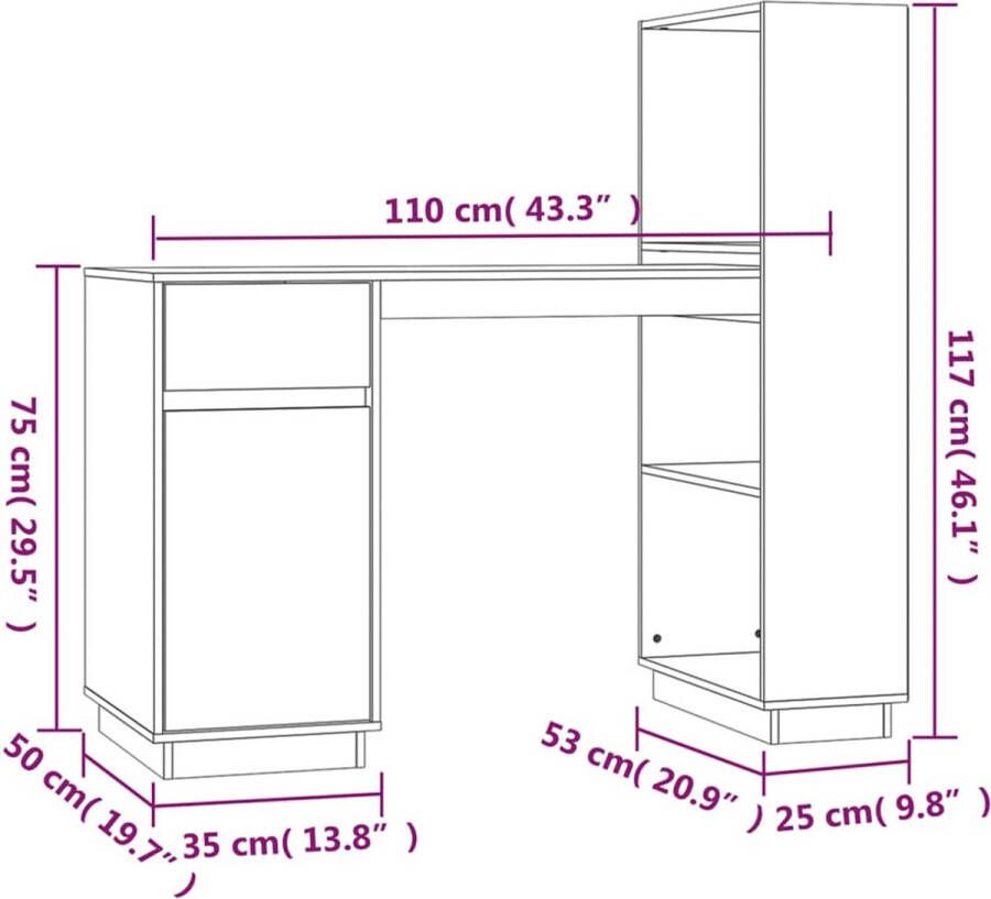 VidaXL -Bureau-110x53x117-cm-massief-grenenhout-zwart - Foto 3