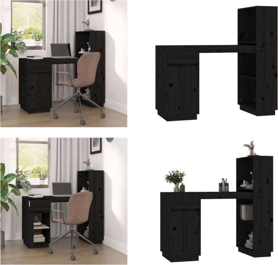 VidaXL Bureau 110x53x117 cm massief grenenhout zwart Bureau Bureaus Houten Bureau Schrijftafel
