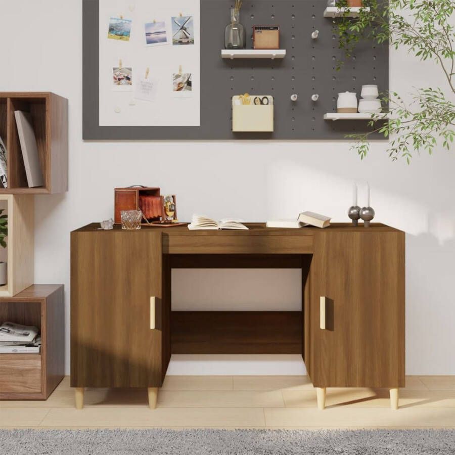 VidaXL -Bureau-140x50x75-cm-bewerkt-hout-bruineikenkleurig - Foto 1