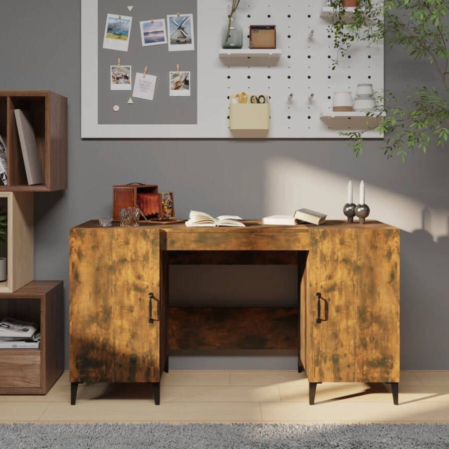 VidaXL -Bureau-140x50x75-cm-bewerkt-hout-gerookt-eikenkleurig - Foto 1