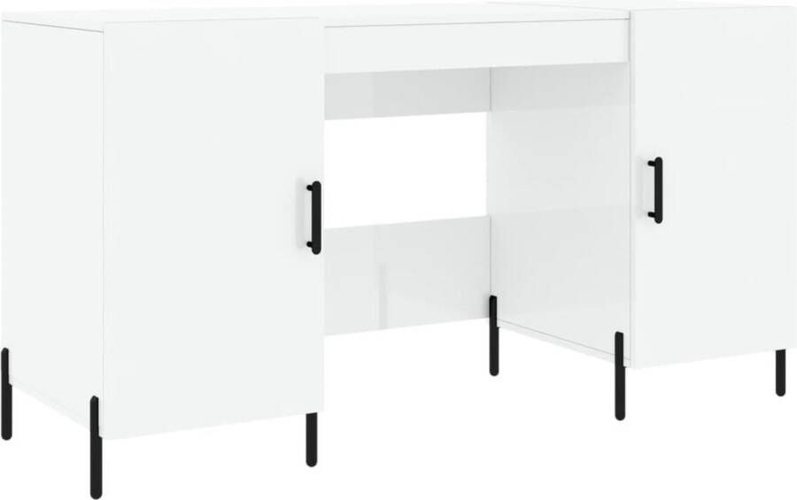 VidaXL Bureau 140x50x75 cm Hoogglans Wit Bureau Houten Bureau Witte Bureau Compact Bureau Studentenkamer Kantoor Werkplek Opslagruimte - Foto 2