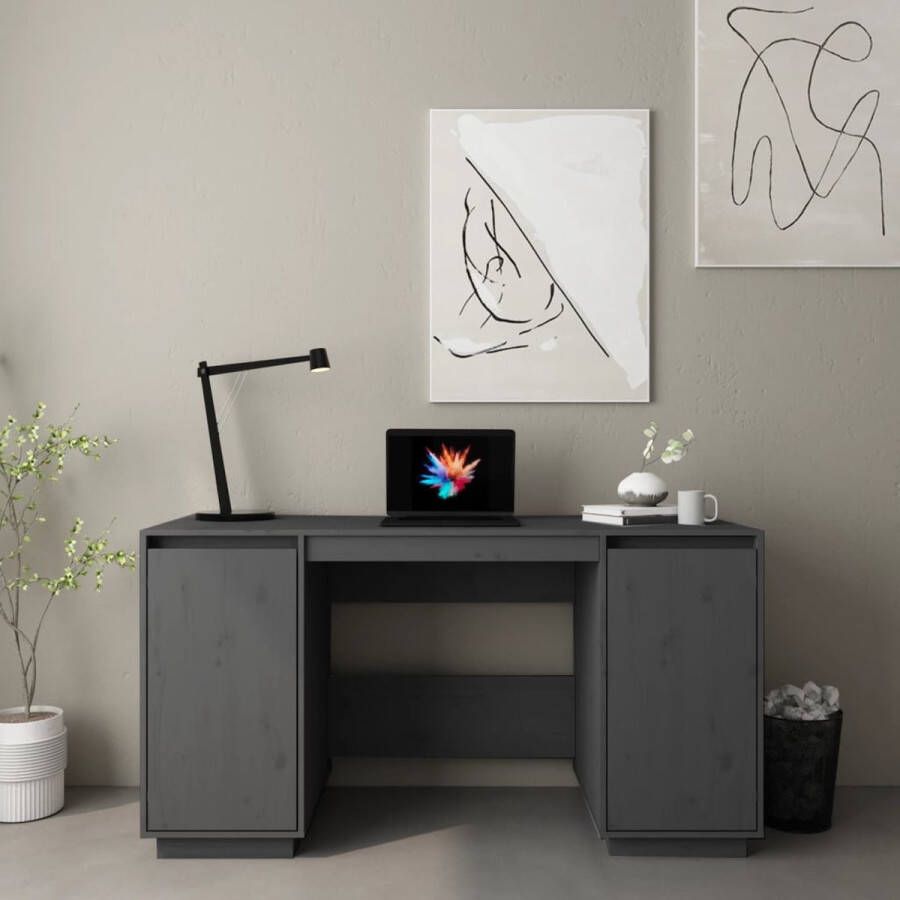 VidaXL -Bureau-140x50x75-cm-massief-grenenhout-grijs