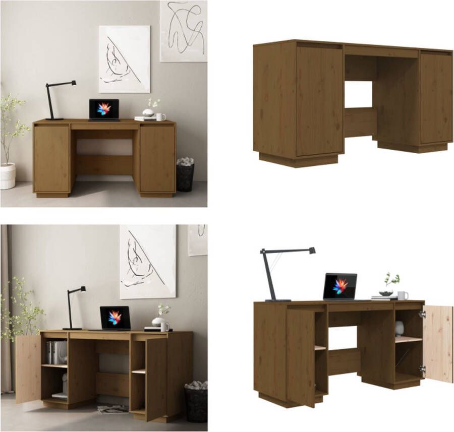 VidaXL Bureau 140x50x75 cm massief grenenhout honingbruin Bureau Bureaus Houten Bureau Schrijftafel