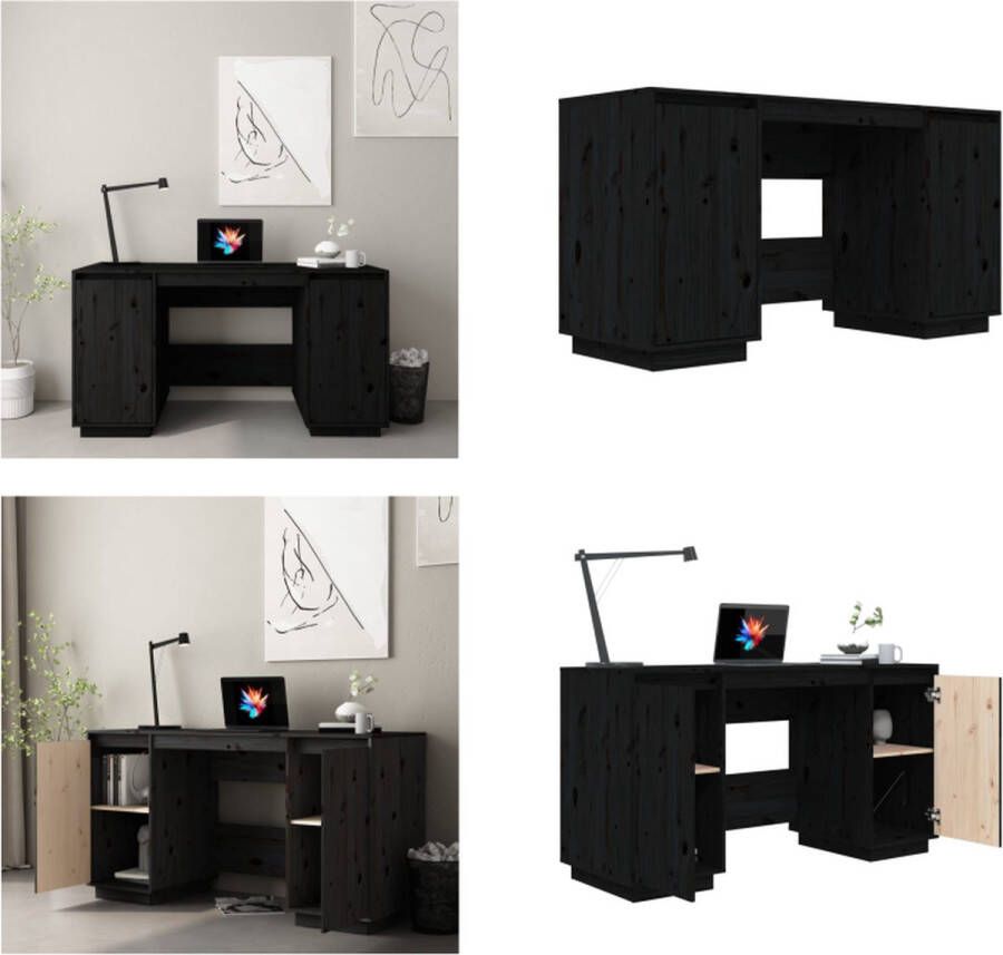 VidaXL Bureau 140x50x75 cm massief grenenhout zwart Bureau Bureaus Houten Bureau Schrijftafel