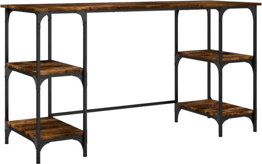 The Living Store Bureau Modern 140 x 50 x 75 cm Gerookt Eiken Duurzaam Hout metaal Verstelbare Schappen Kantoormeubel Bureau Laptop Tafel Computertafel Houten Bureau - Foto 2