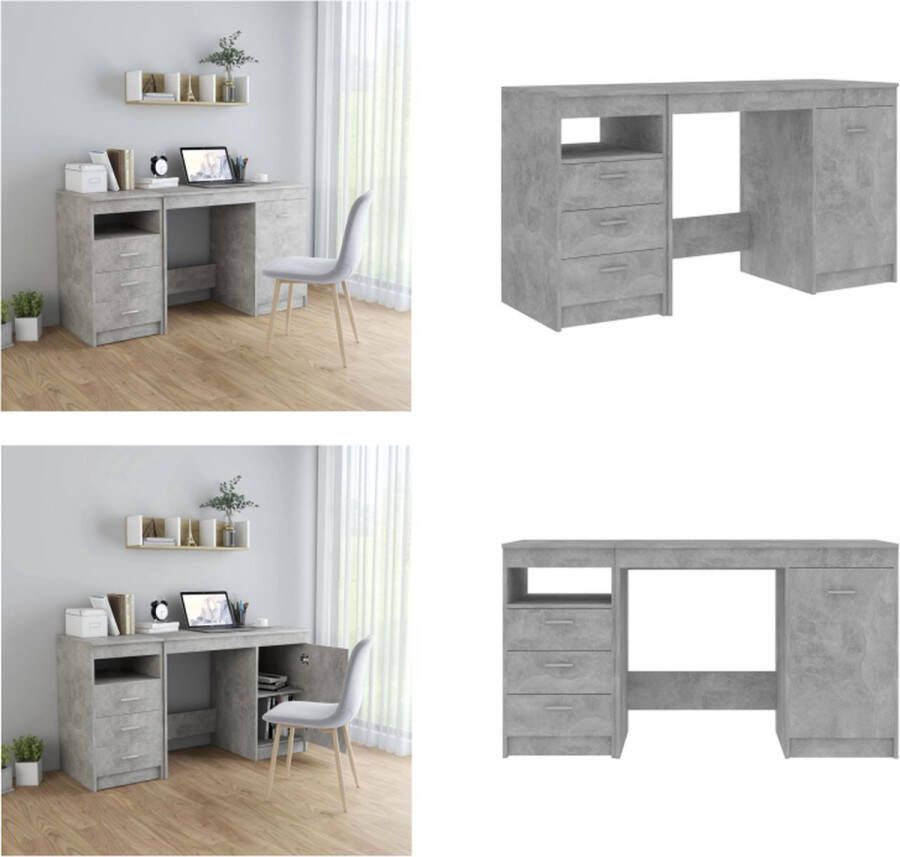 VidaXL Bureau 140x50x76 cm bewerkt hout betongrijs Bureau Bureaus Tafel Tafels