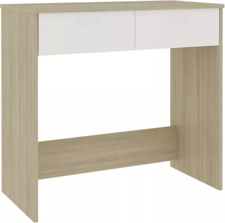 VIDAXL Bureau 80x40x75 cm bewerkt hout wit en sonoma eikenkleurig - Foto 2