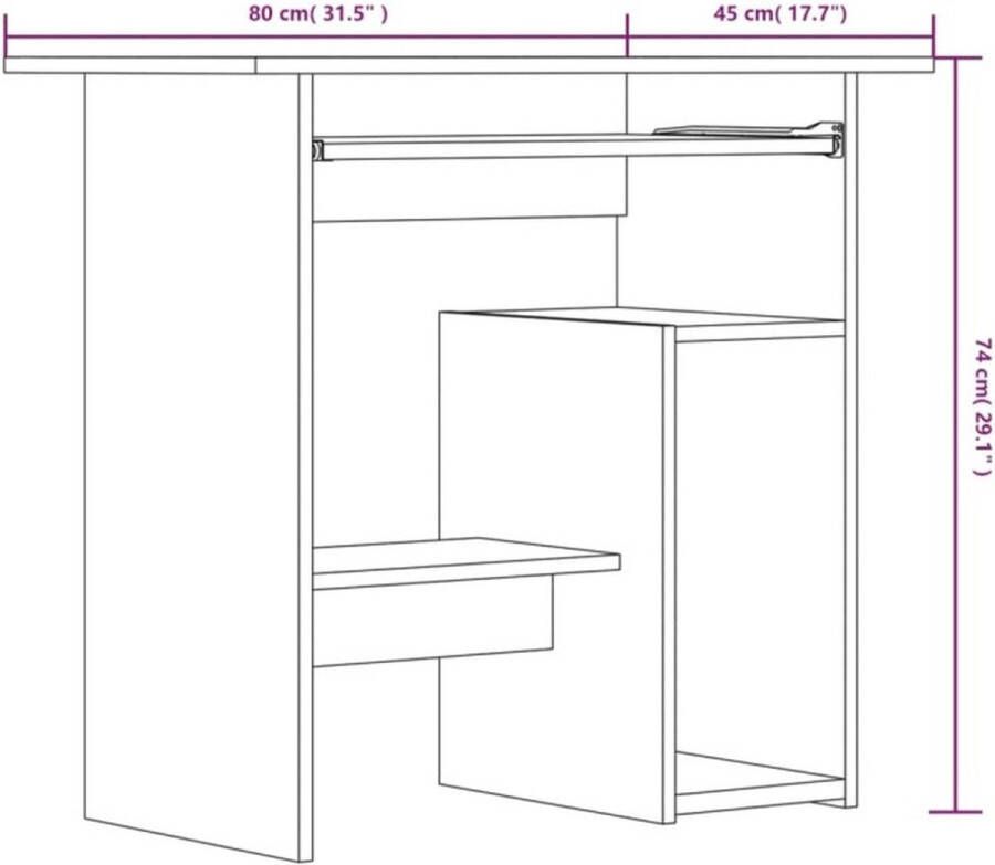 VidaXL -Bureau-80x45x74-cm-bewerkt-hout-gerookt-eikenkleurig - Foto 2