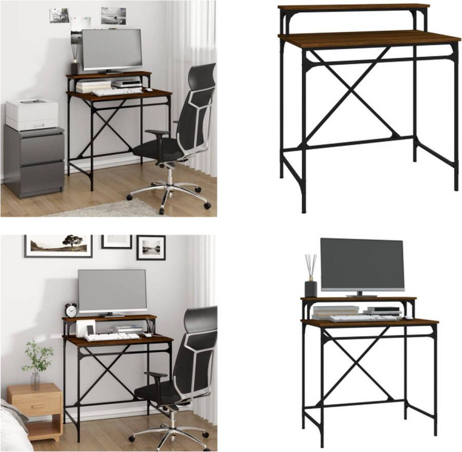 VidaXL Bureau 80x50x90 cm bewerkt hout en ijzer bruineikenkleurig Bureau Bureaus Laptoptafel Computertafel