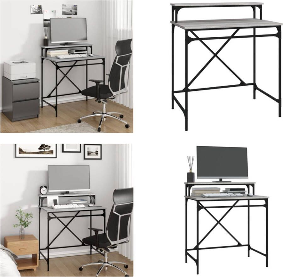 VidaXL Bureau 80x50x90 cm bewerkt hout en ijzer grijs sonoma eiken Bureau Bureaus Laptoptafel Computertafel - Foto 2