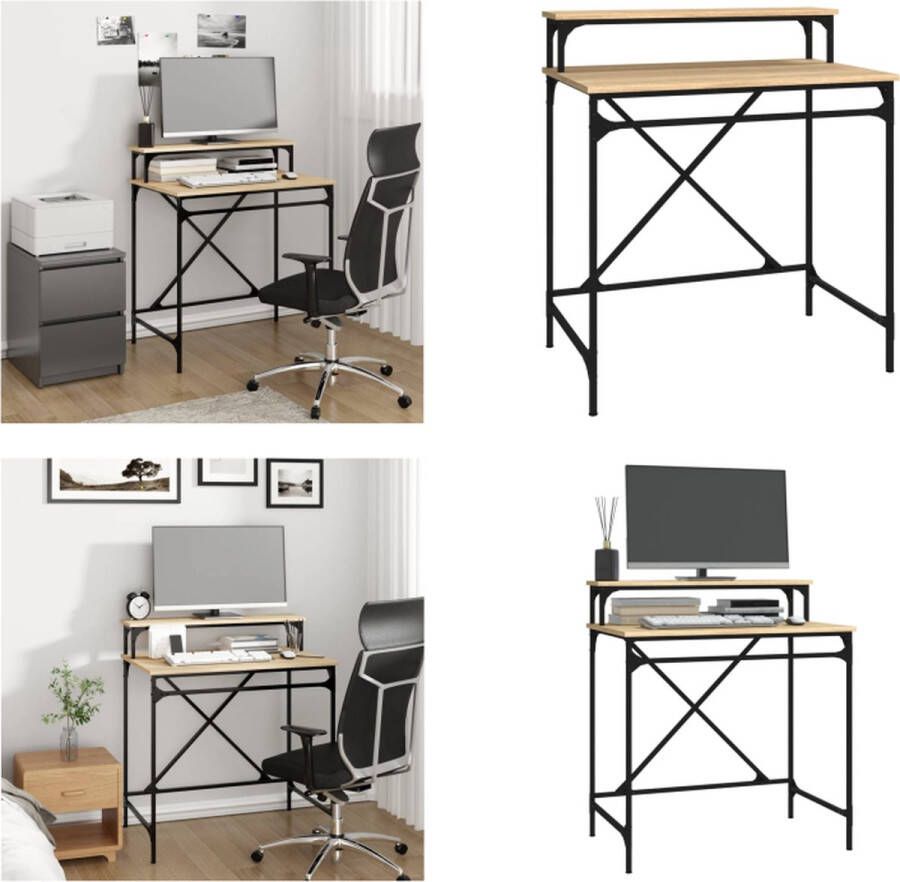 VidaXL Bureau 80x50x90 cm bewerkt hout en ijzer sonoma eikenkleurig Bureau Bureaus Laptoptafel Computertafel