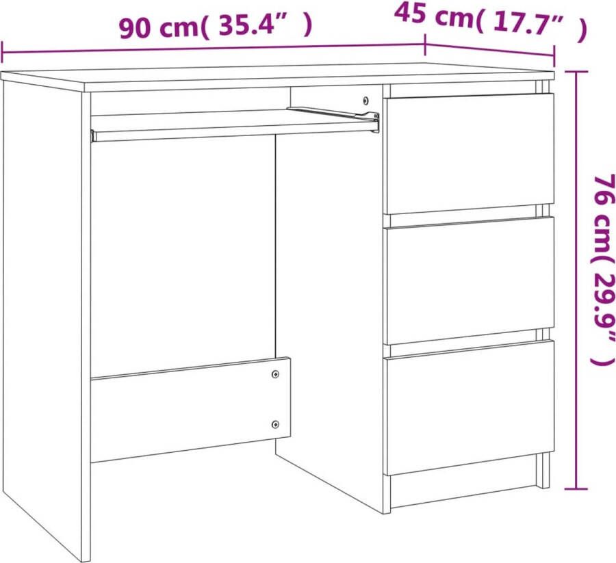 VidaXL -Bureau-90x45x76-cm-bewerkt-hout-bruineikenkleurig - Foto 3