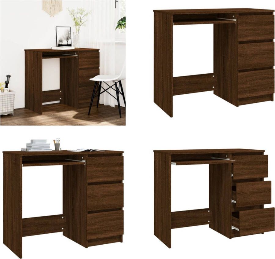 VidaXL Bureau 90x45x76 cm bewerkt hout bruineikenkleurig Bureau Bureaus Tafel Computerbureau