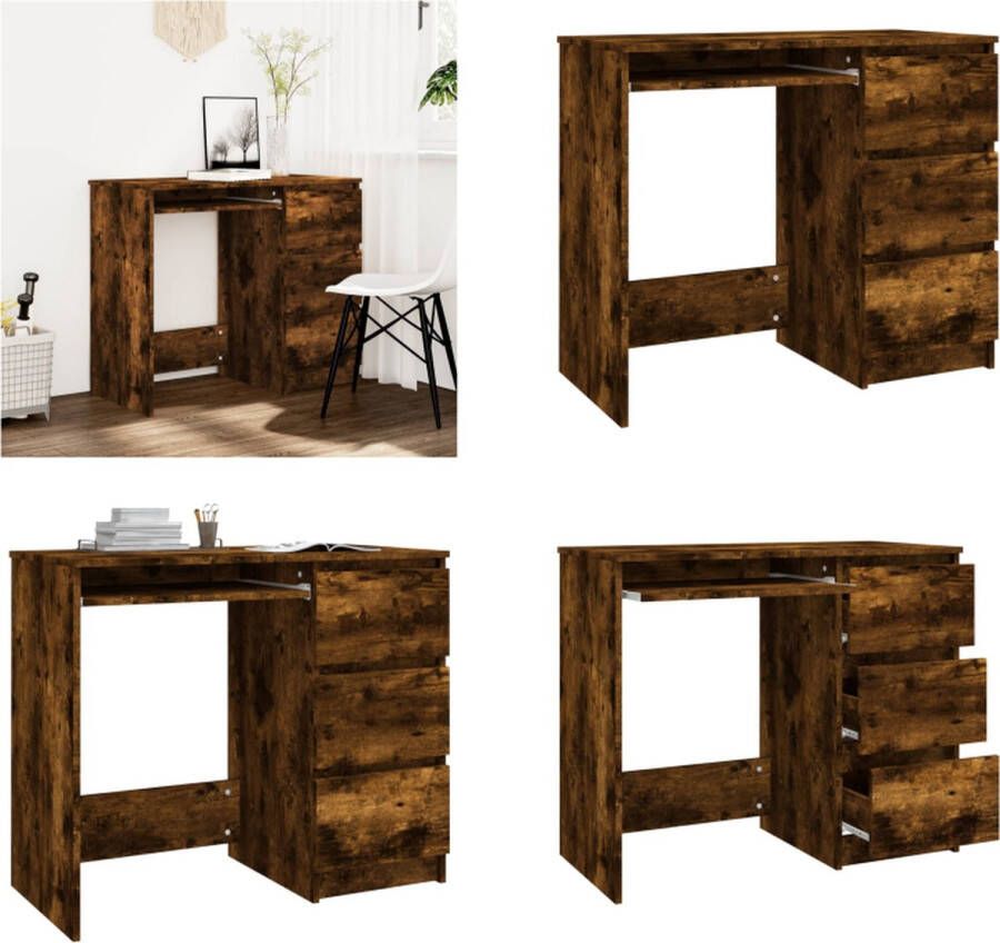 VidaXL Bureau 90x45x76 cm bewerkt hout gerookt eikenkleurig Bureau Bureaus Tafel Computerbureau