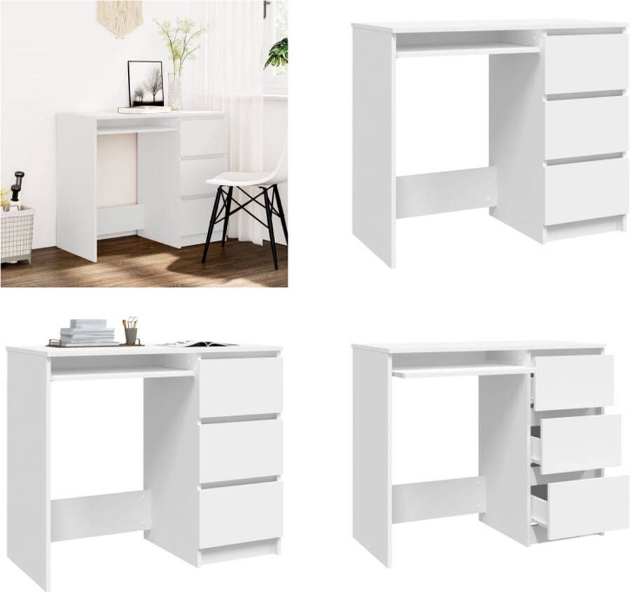 VidaXL Bureau 90x45x76 cm bewerkt hout wit Bureau Bureaus Tafel Tafels