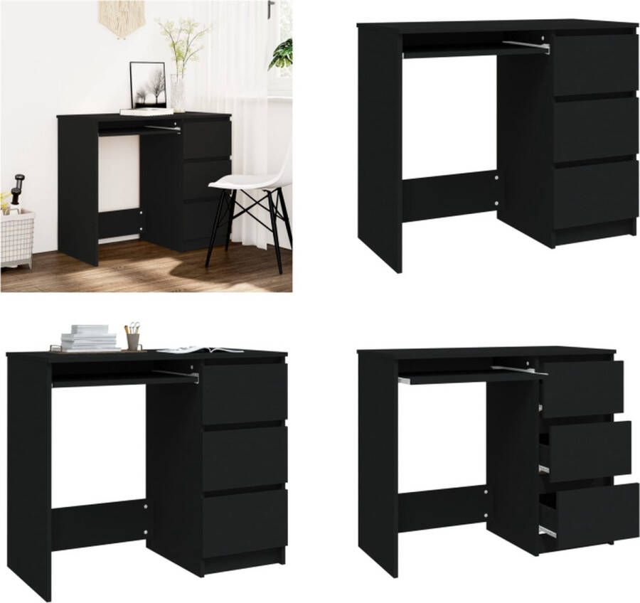 VidaXL Bureau 90x45x76 cm bewerkt hout zwart Bureau Bureaus Tafel Tafels