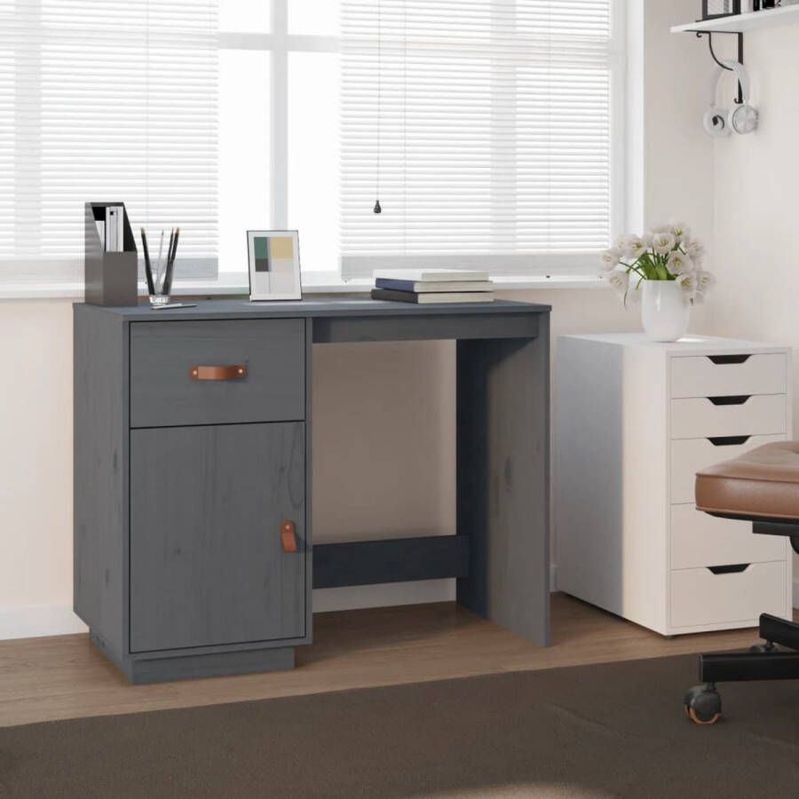 VidaXL -Bureau-95x50x75-cm-massief-grenenhout-grijs - Foto 2