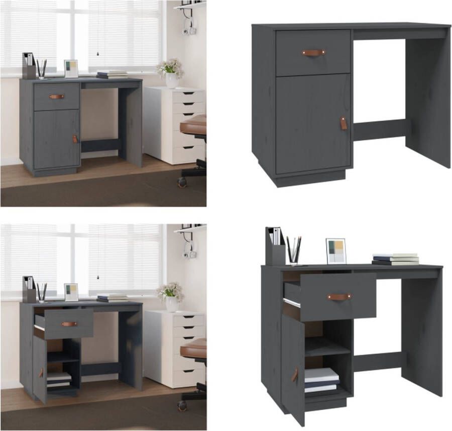 VidaXL Bureau 95x50x75 cm massief grenenhout grijs Bureau Bureaus Houten Bureau Schrijftafel
