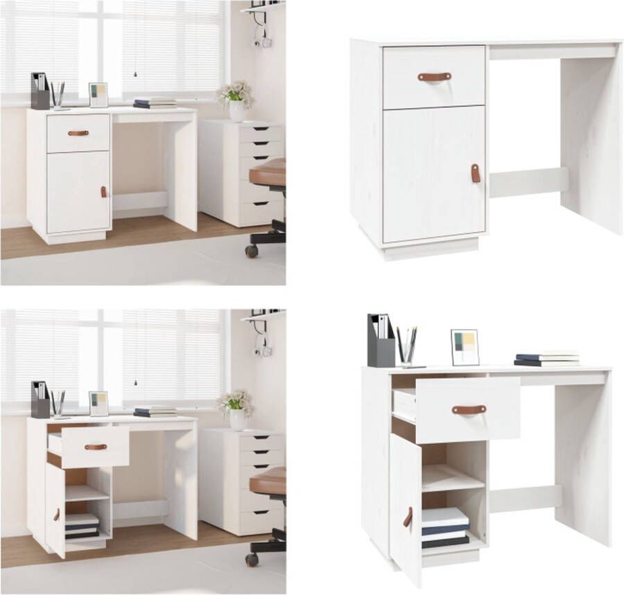 VidaXL Bureau 95x50x75 cm massief grenenhout wit Bureau Bureaus Houten Bureau Schrijftafel
