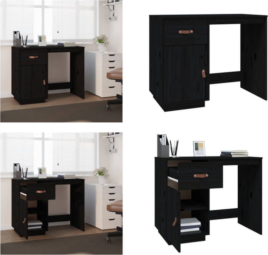 VidaXL Bureau 95x50x75 cm massief grenenhout zwart Bureau Bureaus Houten Bureau Schrijftafel