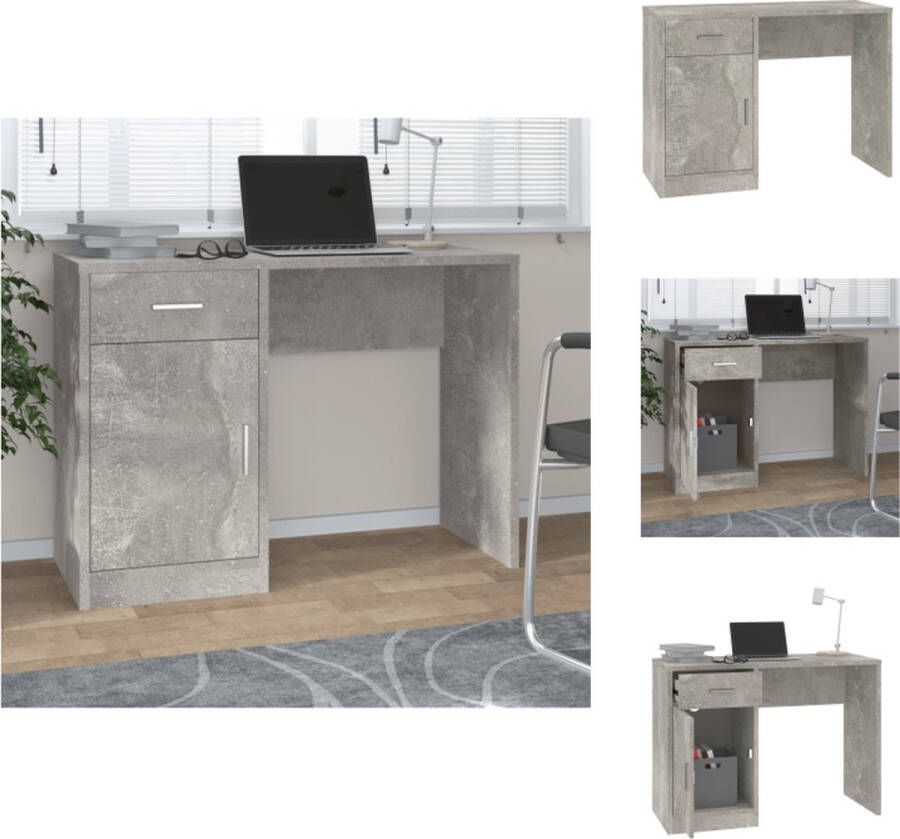 vidaXL Bureau Betongrijs 100x40x73 cm Duurzaam Hout en Aluminium Praktisch met Kast en Lade Bureau