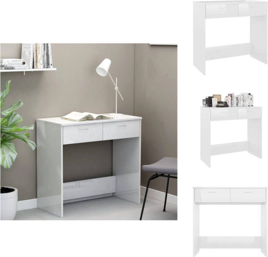 VidaXL Bureau Bureaus Tafel Tafels Bureau 80x40x75 cm bewerkt hout hoogglans wit - Foto 2