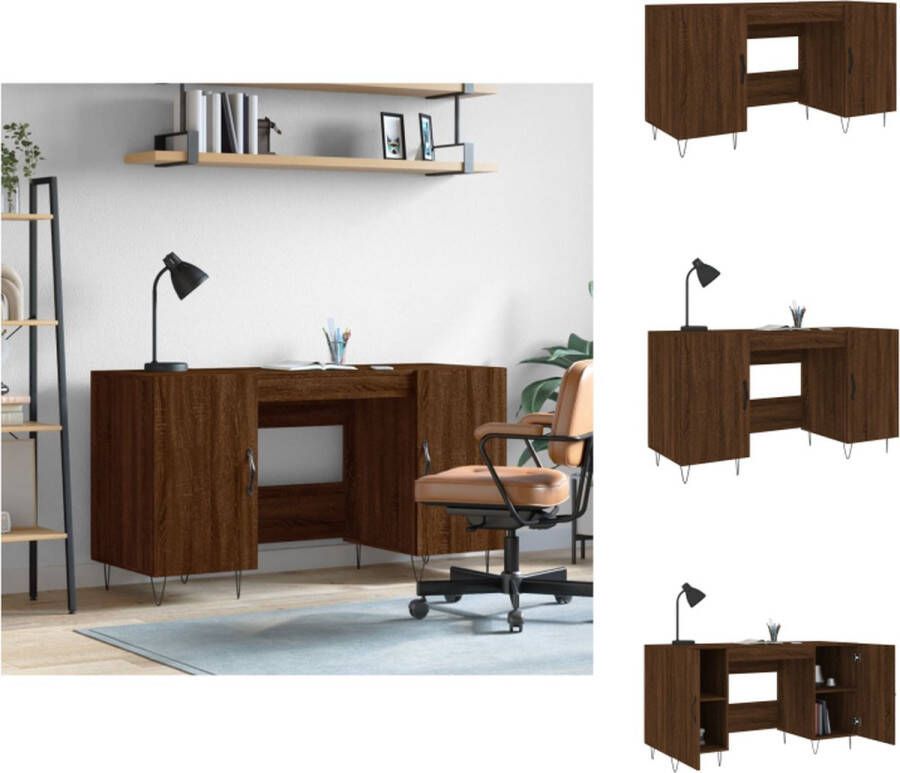 VidaXL Bureau Bruineiken 140 x 50 x 75 cm Duurzaam bewerkt hout Met opbergruimte Bureau