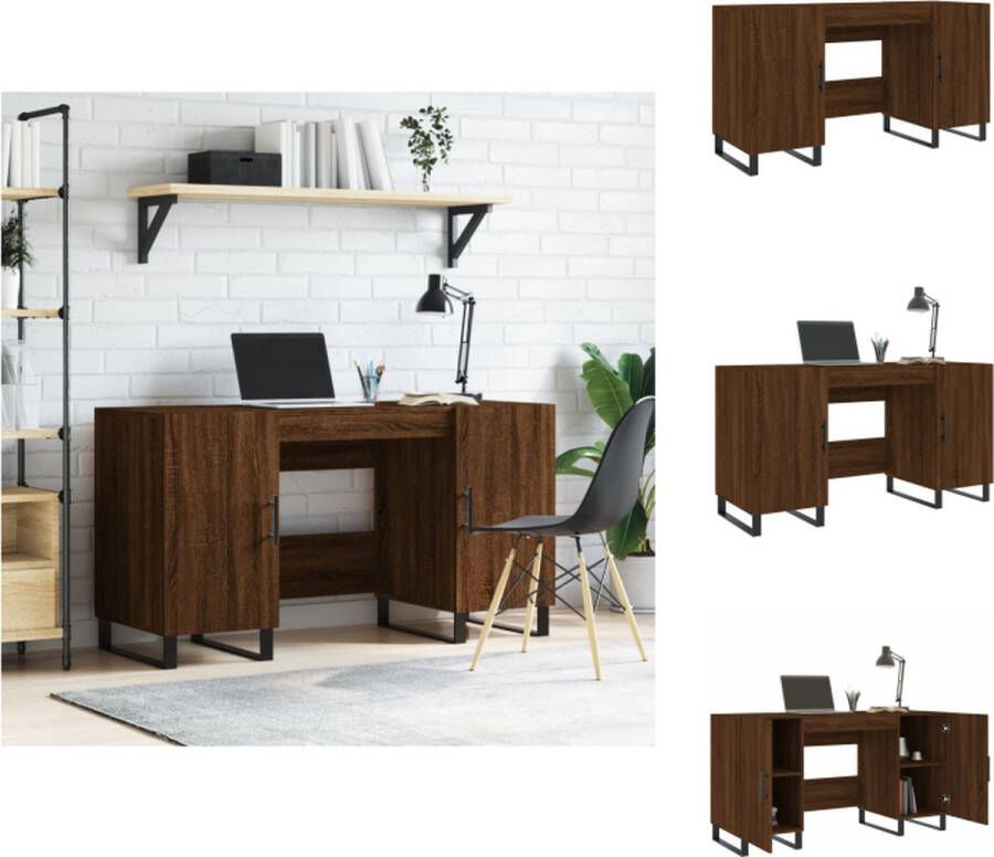 VidaXL Bureau Bruineiken 140x50x75cm Industriële Stijl 4 Deurvaks Bewerkt Hout en Ijzer Bureau