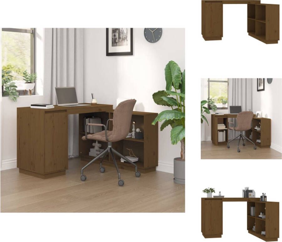 VidaXL Bureau Computer Massief Grenenhout 110 x 50 x 75 cm Honingbruin Bureau