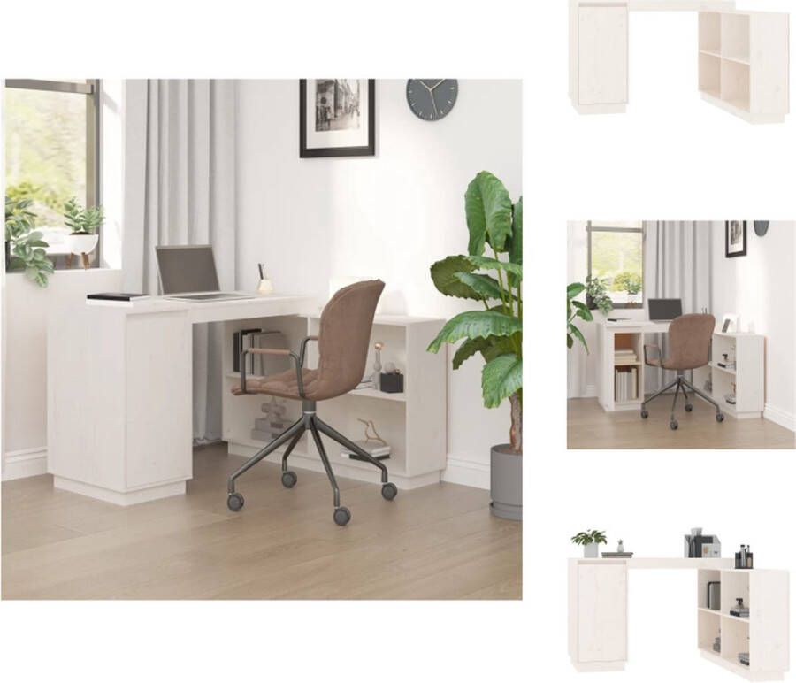 vidaXL Bureau Computer Wit 110 x 50 x 75 cm Massief grenenhout Bureau