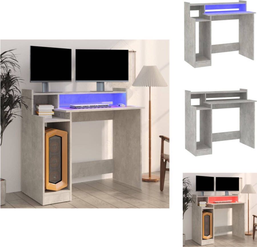 VidaXL Bureau Concrete Gray 97x45x90cm LED-verlichting Bewerkt hout Wandmontage vereist USB-aansluiting Montagehandleiding Bureau