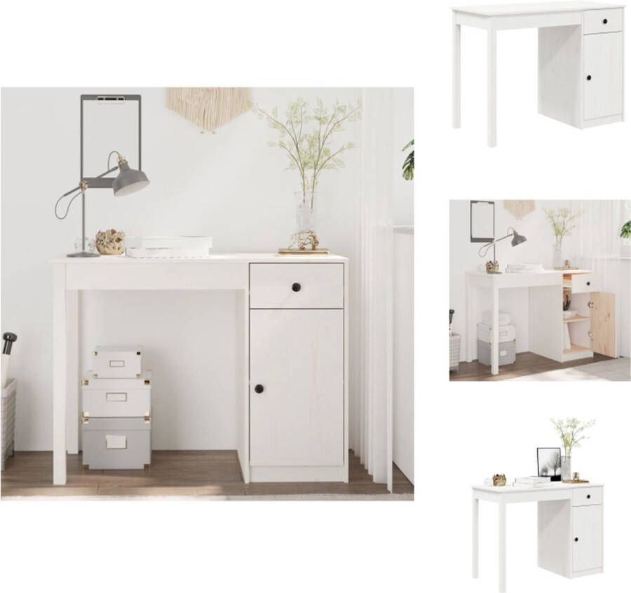 VidaXL Bureau Bureaus Houten Bureau Schrijftafel Bureau 100x50x75 cm massief grenenhout wit