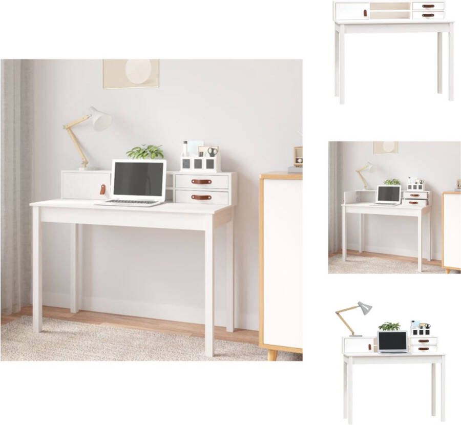 VidaXL Bureau Bureaus Houten Bureau Schrijftafel Bureau 110x50x93 cm massief grenenhout wit