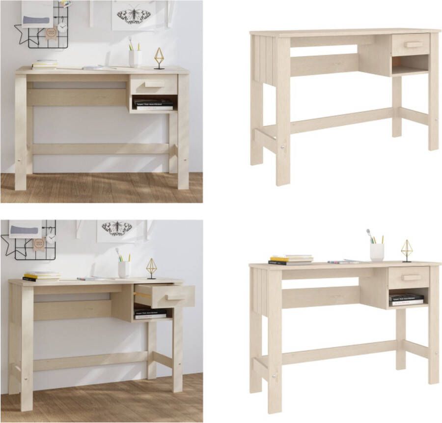 VidaXL Bureau HAMAR 110x40x75 cm massief grenenhout honingbruin Bureau Bureaus Computertafel Schrijftafel