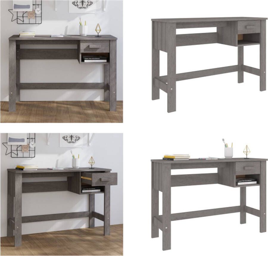 VidaXL Bureau HAMAR 110x40x75 cm massief grenenhout lichtgrijs Bureau Bureaus Computertafel Schrijftafel