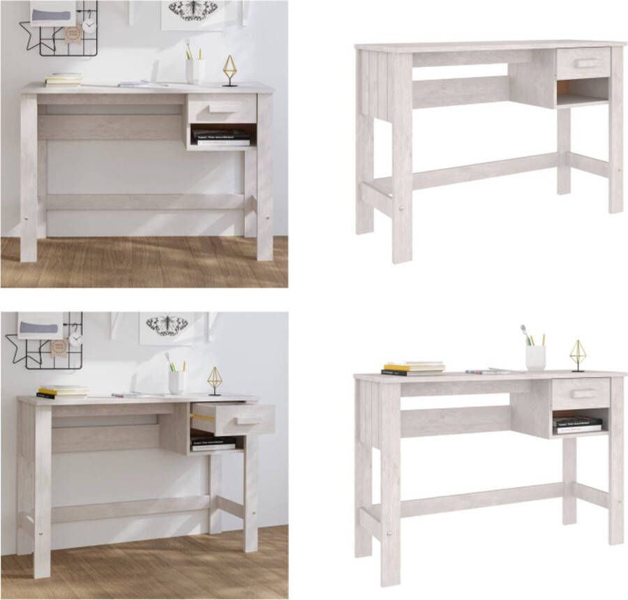 VidaXL Bureau HAMAR 110x40x75 cm massief grenenhout wit Bureau Bureaus Computertafel Schrijftafel