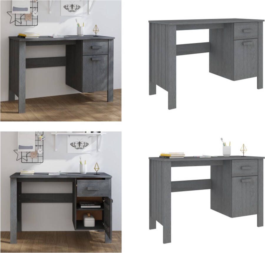 VidaXL Bureau HAMAR 113x50x75 cm massief grenenhout donkergrijs Bureau Bureaus Computertafel Schrijftafel