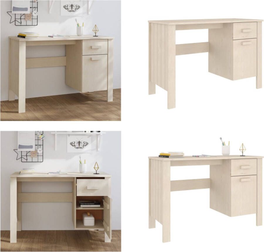 VidaXL Bureau HAMAR 113x50x75 cm massief grenenhout honingbruin Bureau Bureaus Computertafel Schrijftafel